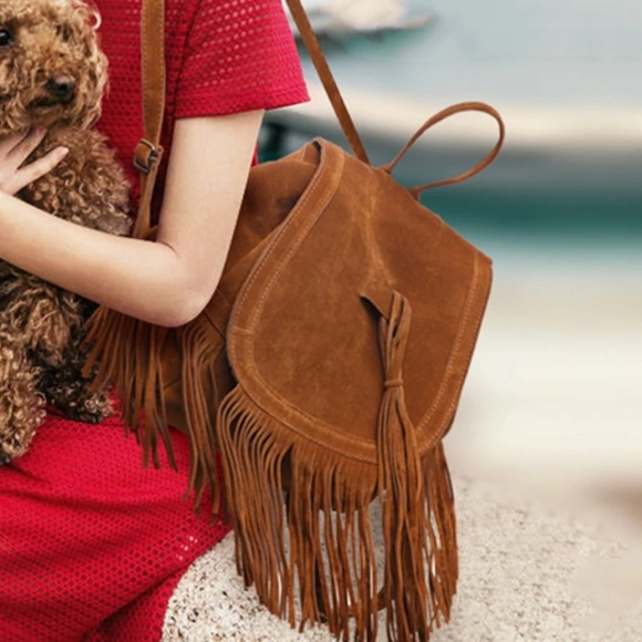 Handbags - Vegan Suede Western Fringe Backpack